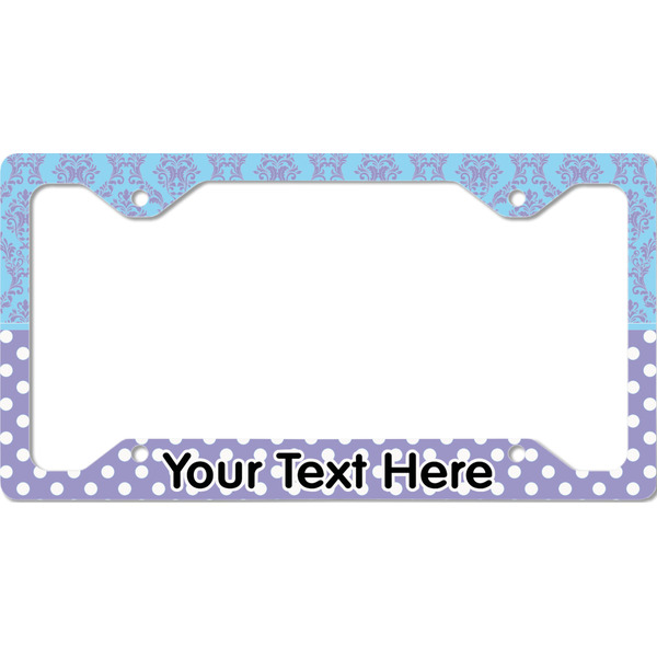 Custom Purple Damask & Dots License Plate Frame - Style C (Personalized)