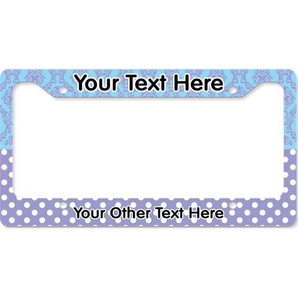 Custom Purple Damask & Dots License Plate Frame - Style B (Personalized)
