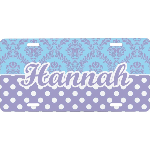 Custom Purple Damask & Dots Front License Plate (Personalized)