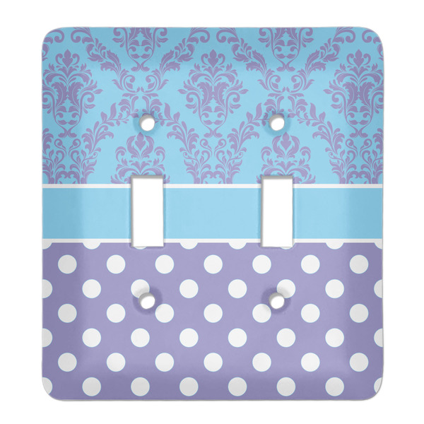 Custom Purple Damask & Dots Light Switch Cover (2 Toggle Plate)