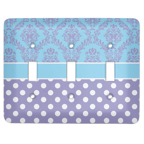 Custom Purple Damask & Dots Light Switch Cover (3 Toggle Plate)