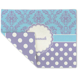 Purple Damask & Dots Double-Sided Linen Placemat - Single w/ Name or Text
