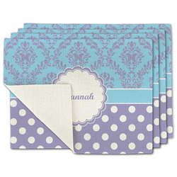Purple Damask & Dots Single-Sided Linen Placemat - Set of 4 w/ Name or Text