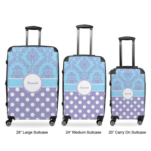 Purple Damask & Dots Luggage Bags all sizes - With Handle