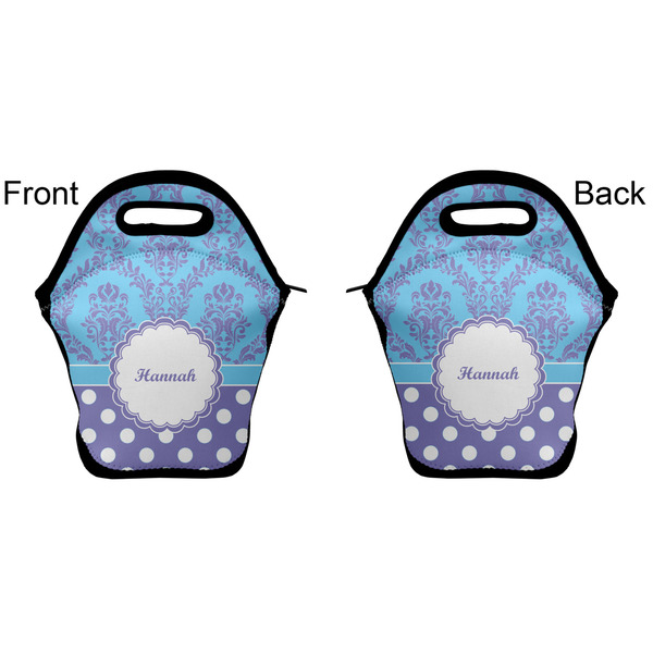 Purple Damask & Dots Lunch Bag - Front and Back