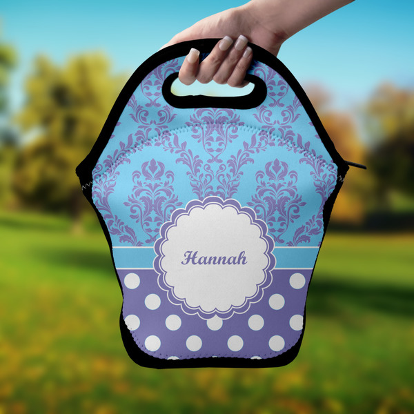 Purple Damask & Dots Lunch Bag - Hand