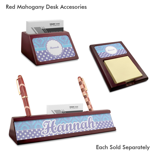 Purple Damask & Dots Mahogany Desk Accessories