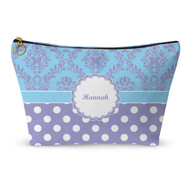 Custom Purple Damask & Dots Makeup Bag - Small - 8.5"x4.5" (Personalized)