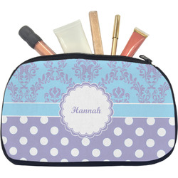 Purple Damask & Dots Makeup / Cosmetic Bag - Medium (Personalized)