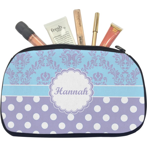 Custom Purple Damask & Dots Makeup / Cosmetic Bag - Medium (Personalized)