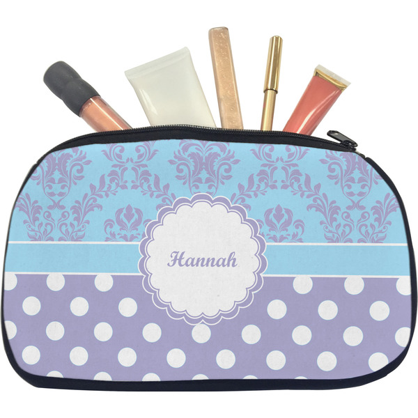 Purple Damask & Dots Makeup Bag Medium
