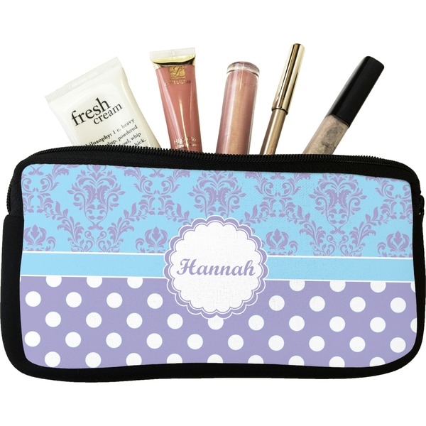 Custom Purple Damask & Dots Makeup / Cosmetic Bag - Small (Personalized)