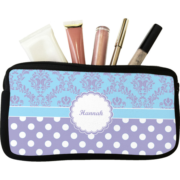 Custom Purple Damask & Dots Makeup / Cosmetic Bag (Personalized)