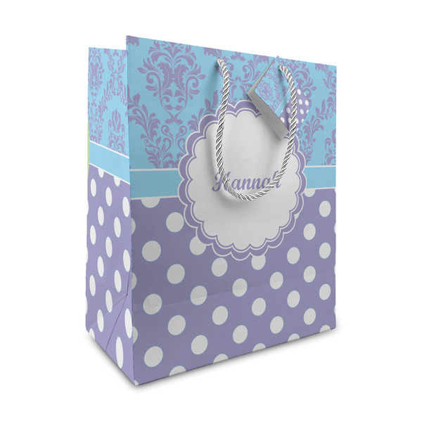 Custom Purple Damask & Dots Medium Gift Bag (Personalized)