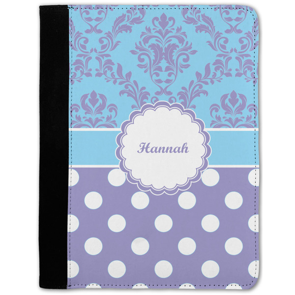 Custom Purple Damask & Dots Notebook Padfolio - Medium w/ Name or Text