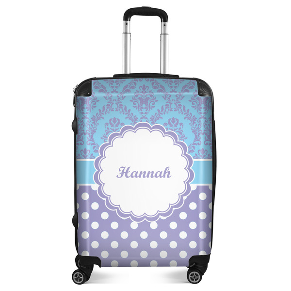 Custom Purple Damask & Dots Suitcase - 24" Medium - Checked (Personalized)