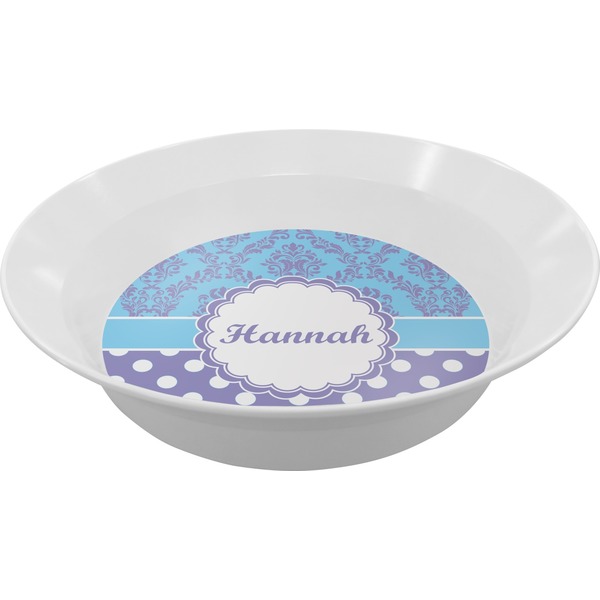 Custom Purple Damask & Dots Melamine Bowl (Personalized)