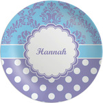 Purple Damask & Dots Melamine Plate (Personalized)
