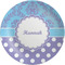 Purple Damask & Dots Melamine Plate 8 inches
