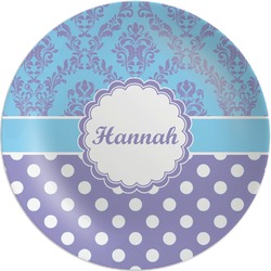 Purple Damask & Dots Melamine Plate (Personalized)