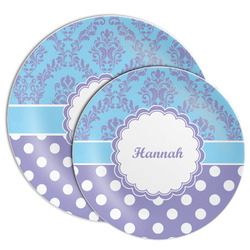 Purple Damask & Dots Melamine Plate (Personalized)