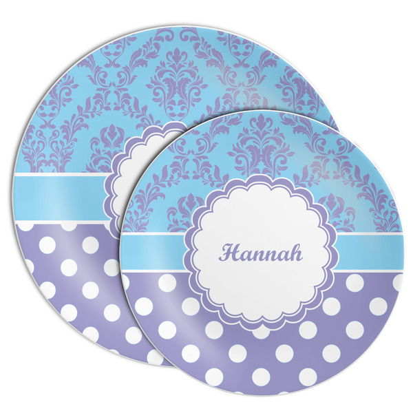 Purple Damask & Dots Melamine Plates - PARENT/MAIN