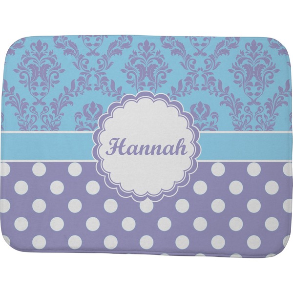 Custom Purple Damask & Dots Memory Foam Bath Mat - 48"x36" (Personalized)
