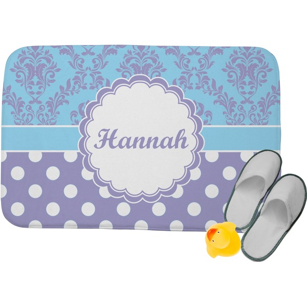 Custom Purple Damask & Dots Memory Foam Bath Mat (Personalized)