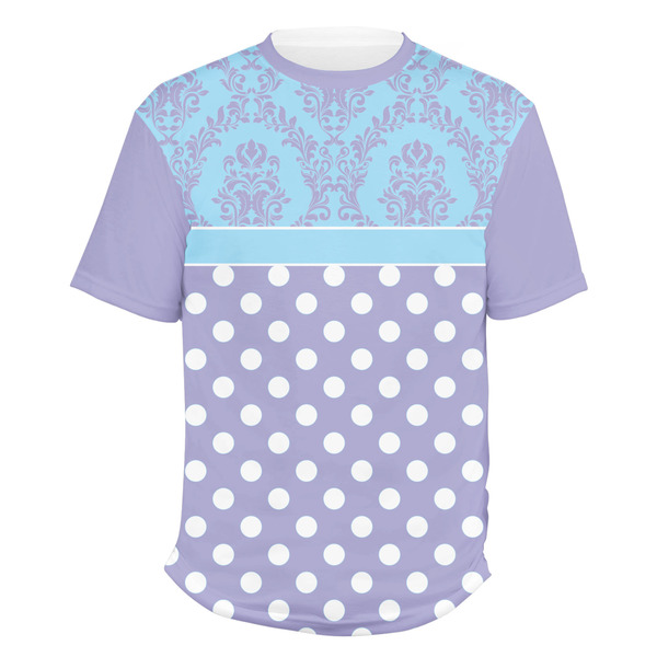 Custom Purple Damask & Dots Men's Crew T-Shirt - 2X Large