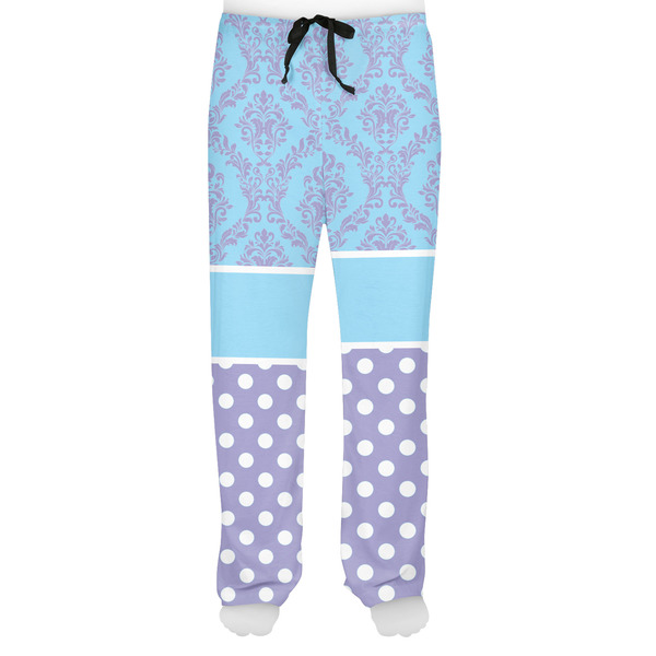 Purple Damask & Dots Men's Pjs Front - on model