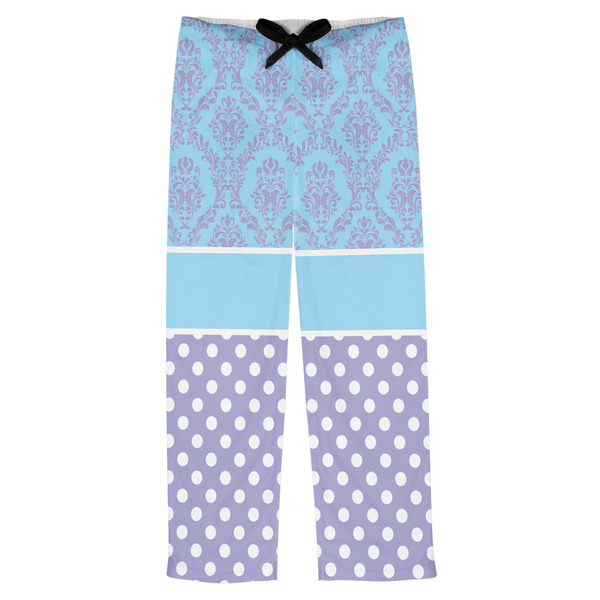 Custom Purple Damask & Dots Mens Pajama Pants - XS