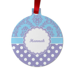Purple Damask & Dots Metal Ball Ornament - Double Sided w/ Name or Text