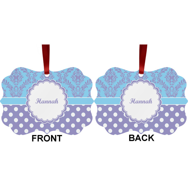 Purple Damask & Dots Metal Benilux Ornament - Front and Back (APPROVAL)