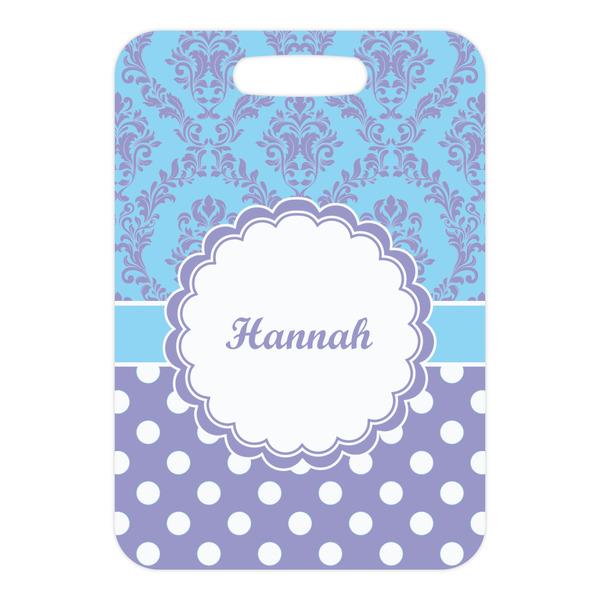 Purple Damask & Dots Metal Luggage Tag - Front Without Strap