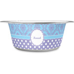 Purple Damask & Dots Stainless Steel Dog Bowl (Personalized)