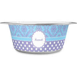 Purple Damask & Dots Stainless Steel Dog Bowl - Large (Personalized)