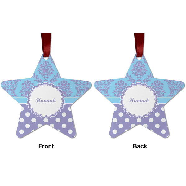 Purple Damask & Dots Metal Star Ornament - Front and Back