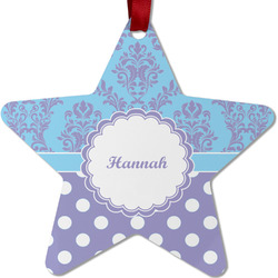 Purple Damask & Dots Metal Star Ornament - Double Sided w/ Name or Text