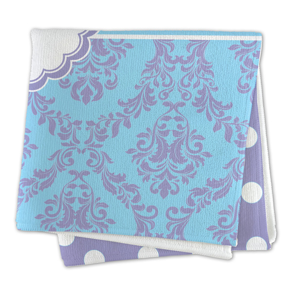 Purple Damask & Dots Microfiber Dish Rag - FOLDED (square)