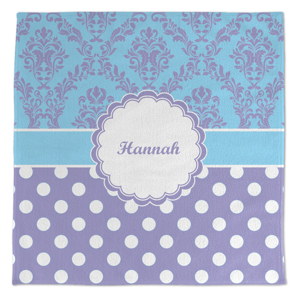 Custom Purple Damask & Dots Microfiber Dish Towel (Personalized)