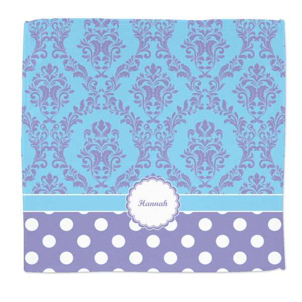 Custom Purple Damask & Dots Microfiber Dish Rag (Personalized)
