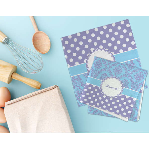 Purple Damask & Dots Microfiber Dish Rag - LIFESTYLE