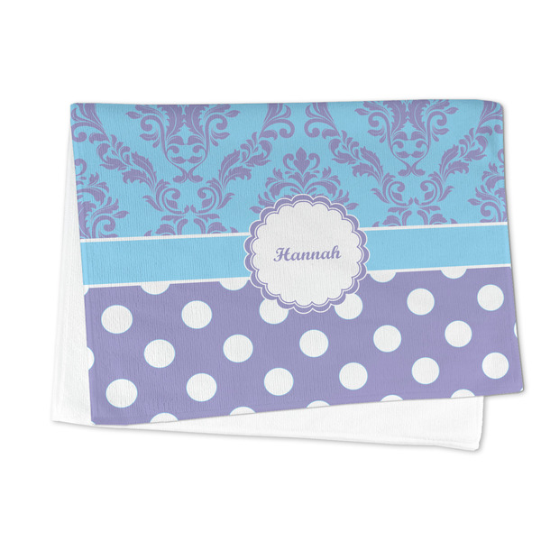 Purple Damask & Dots Microfiber Dish Towel - FOLDED HALF