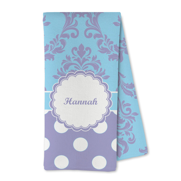 Custom Purple Damask & Dots Kitchen Towel - Microfiber (Personalized)