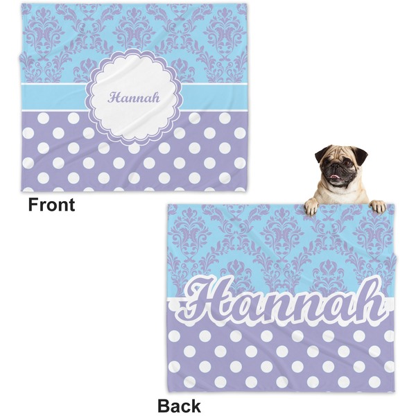 Purple Damask & Dots Microfleece Dog Blanket - Large- Front & Back