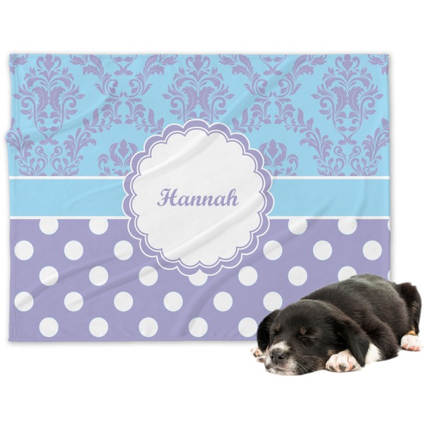 Custom Purple Damask & Dots Dog Blanket - Regular (Personalized)