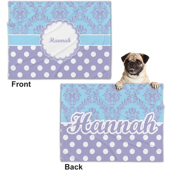 Purple Damask & Dots Microfleece Dog Blanket - Regular - Front & Back