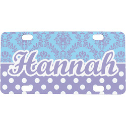 Purple Damask & Dots Mini / Bicycle License Plate (4 Holes) (Personalized)