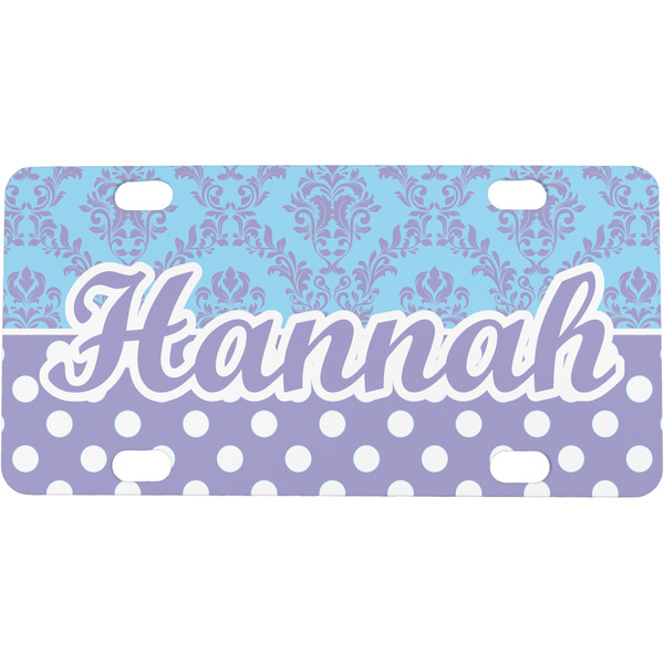 Custom Purple Damask & Dots Mini / Bicycle License Plate (4 Holes) (Personalized)