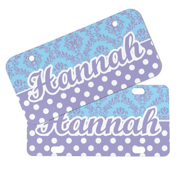 Purple Damask & Dots Mini License Plates - MAIN (4 and 2 Holes)